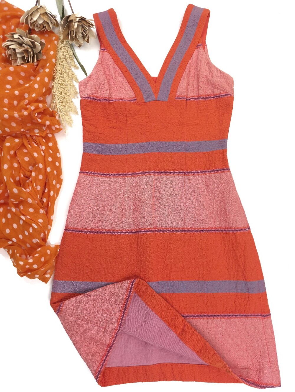 HD in Paris Revolve Vibrant Striped V-Neck Summer Dress in Coral & Pink Sz 2